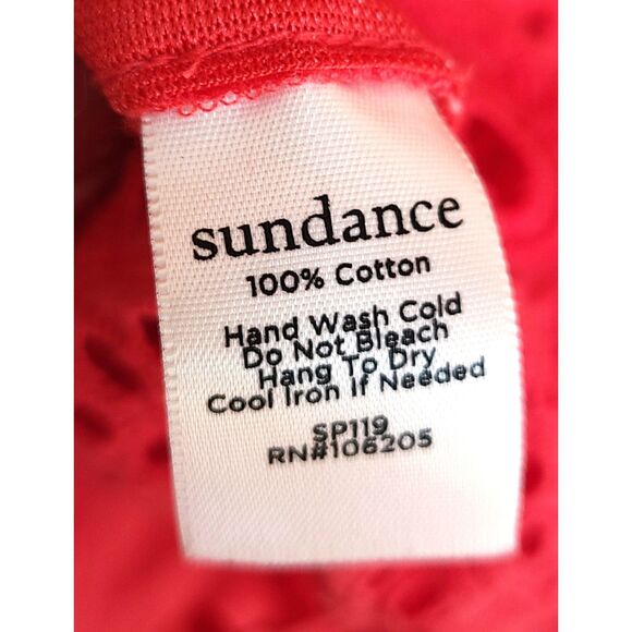 Sundance 100% Cotton Red Eyelet Top LARGE V Neck 3/4 Sleeve Feminine Elegant L - Picture 4 of 8